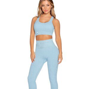 New Women's Seamless Baby Blue Two-Piece Athletic Set – Crop Top & Leggings
